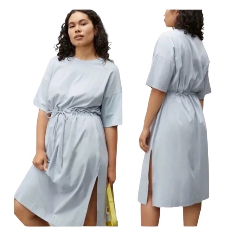 NWOT! Everlane The Luxe Cotton Tie-Front Tee Dress in Sky Slate Blue. Size Small - Picture 13 of 13